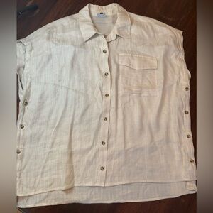 CAbi  Linen Blend Cream Button-Down Shirt